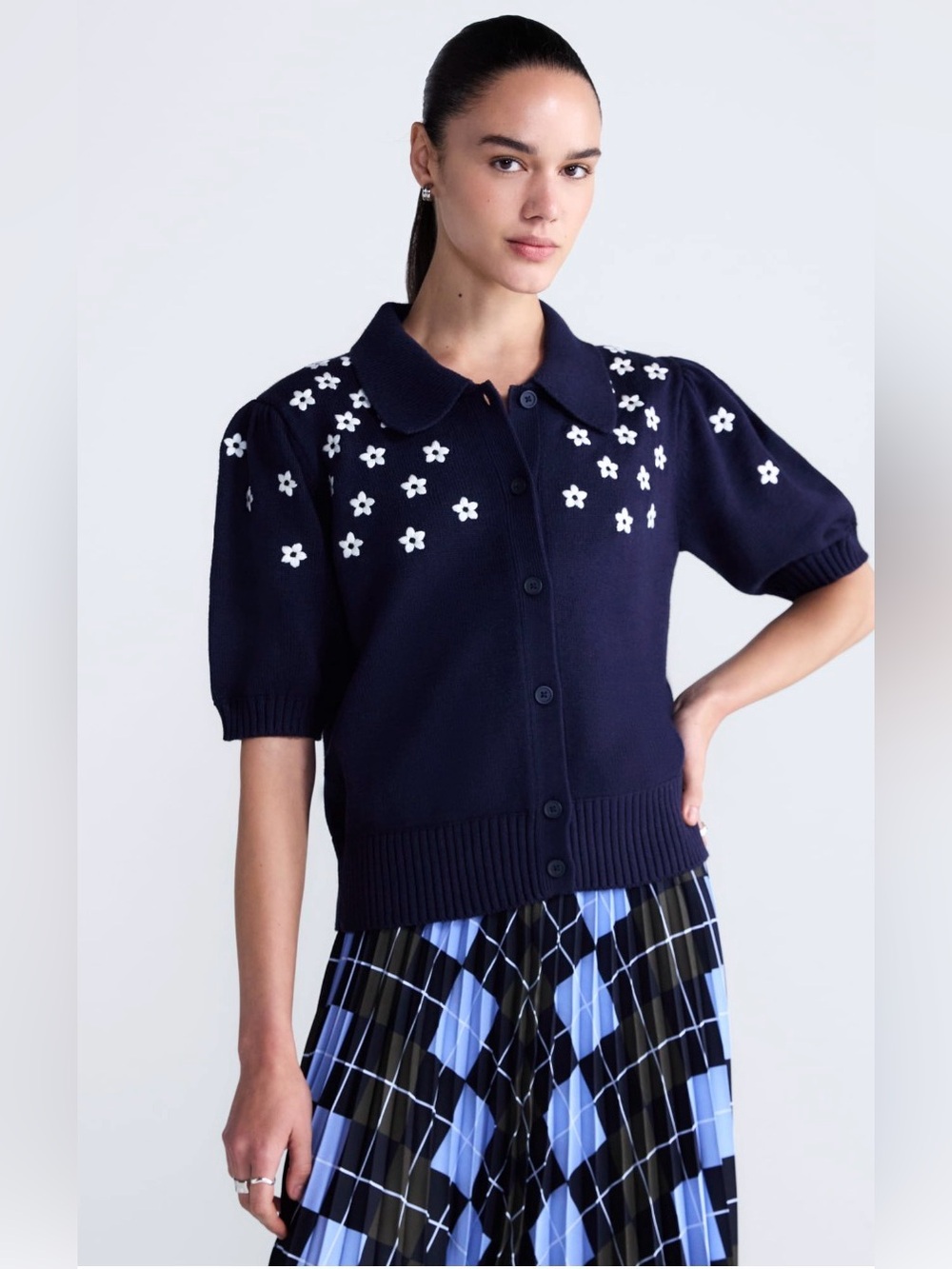Free Assembly Women’s Embroidered Cardigan Sweater w/ Elbow Sleeves
